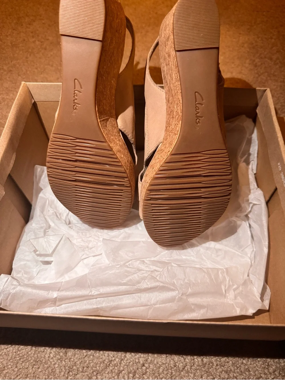 Clarks Beige Open-Toe Slingback Wedge Sandals